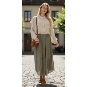 Vintage Adele Simpson Maxi Dress Sage Green w/ Plaid lace size 12 Button down